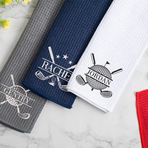Regalo de golf bordado, regalo de boda de golf, toalla de palo de golf, toalla de golf personalizada con iniciales, regalo para amantes del golf, toalla de golf de algodón