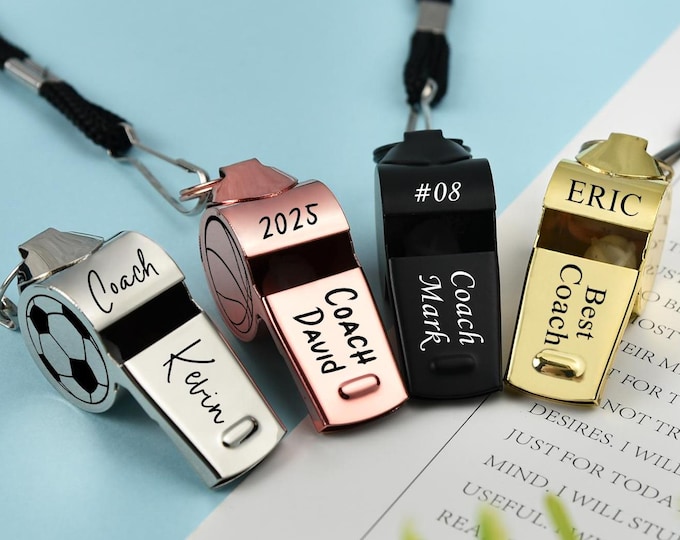 Personalized Coach Whistle, Engraved Stainless Steel Whistle, Custom Coach Gift, Football Soccer Coach Gift, PE Teacher Gift