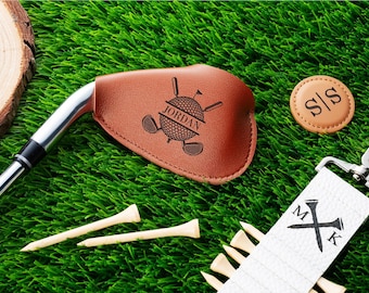 Engraved Leather Golf Iron Cover, Personalized Golf Gift