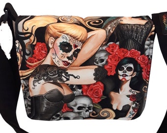 Sac besace rabat bandoulière pin-up tatouage tête de mort