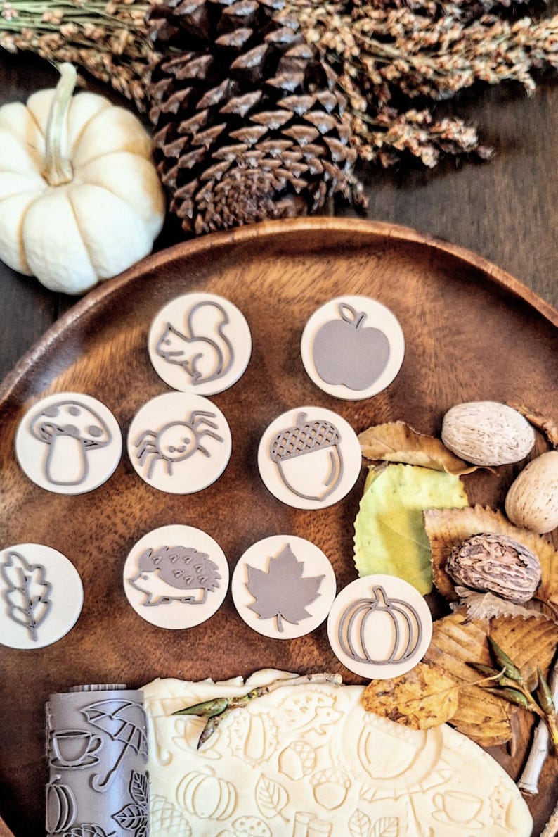 Maple Rolling Pin Playdough Stamp Set Autumn Theme Sensory Toy Fall Learning Activity Kid ...