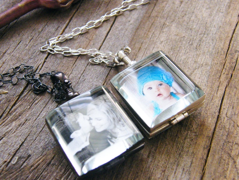 angelversary glass photo locket sterling silver heirloom keepsake remembrance necklace blackened or shiny finish