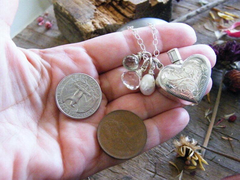 Sterling heart vial necklace perfume vial ash urn ornate Etsy