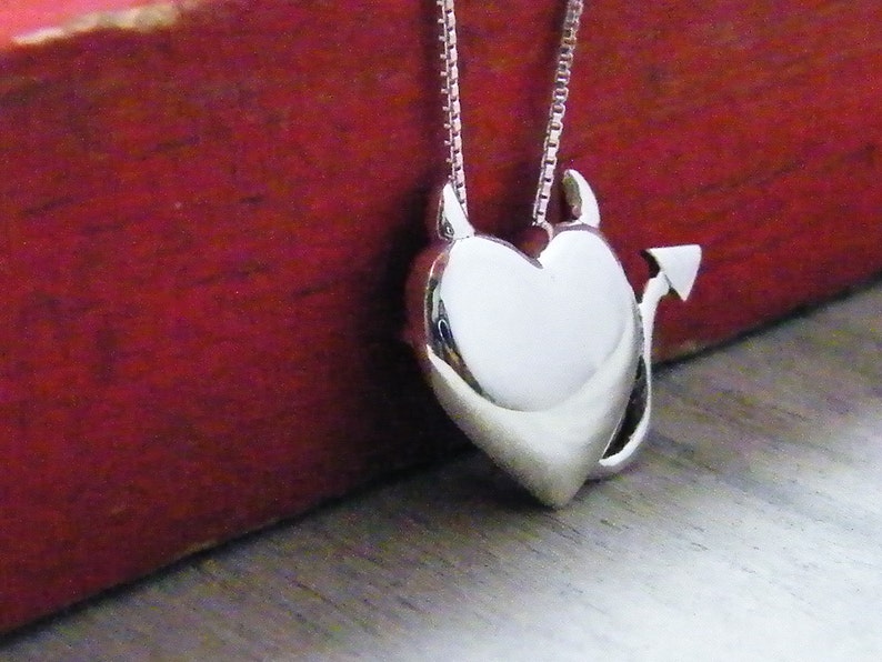 Devil heart necklace sterling silver pendant Etsy
