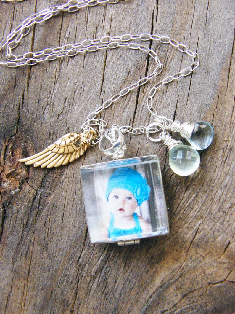 angelversary glass photo locket sterling silver heirloom keepsake remembrance necklace blackened or shiny finish