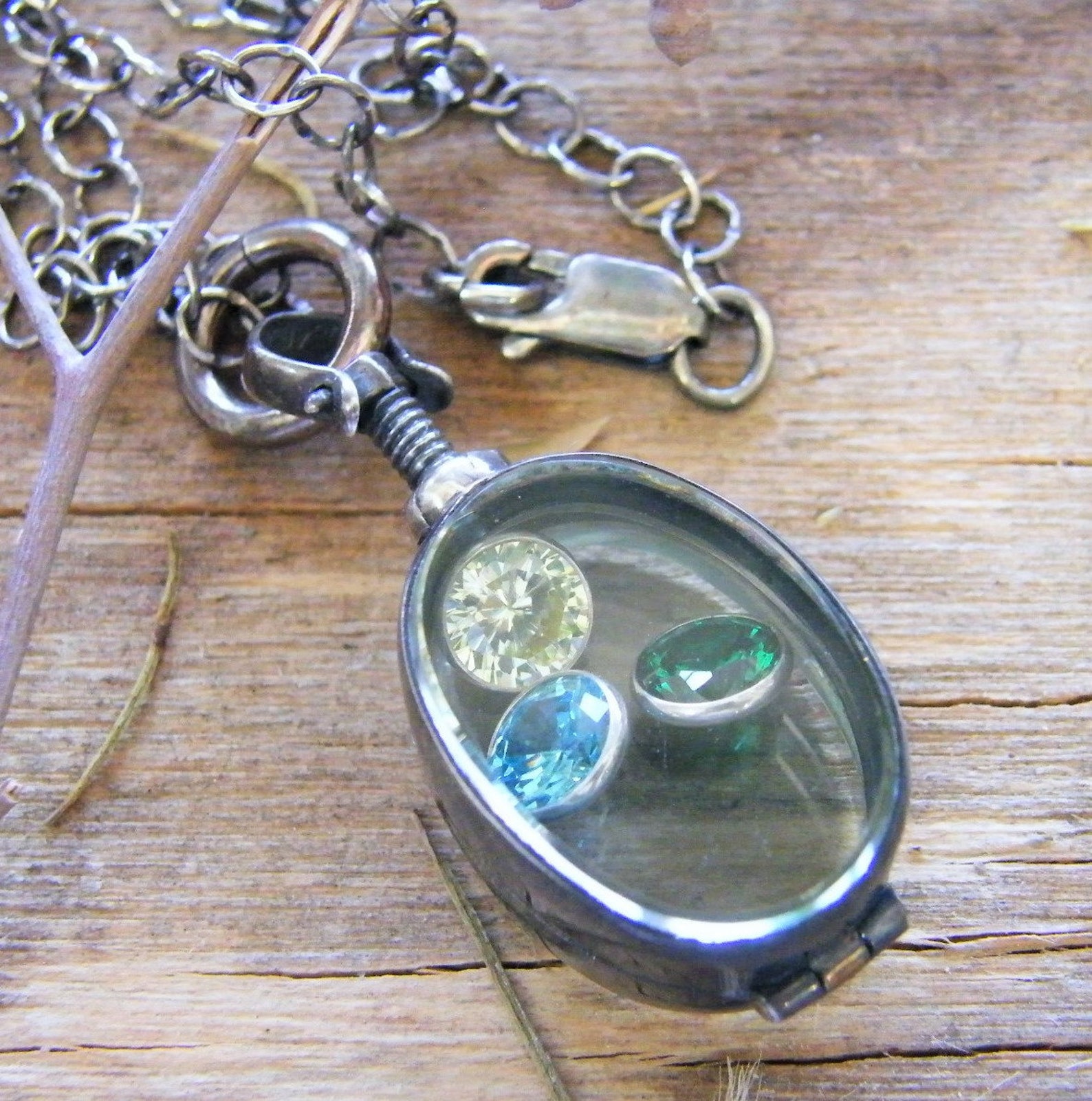 Sterling Silver Floating Glass Locket With Sterling Rimmed Etsy