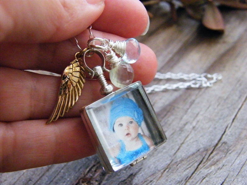 angelversary glass photo locket sterling silver heirloom keepsake remembrance necklace blackened or shiny finish