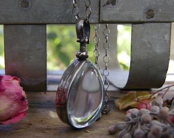 glass photo locket antique style locket necklace sterling silver heirloom keepsake remembrance necklace vintage finish pear shape