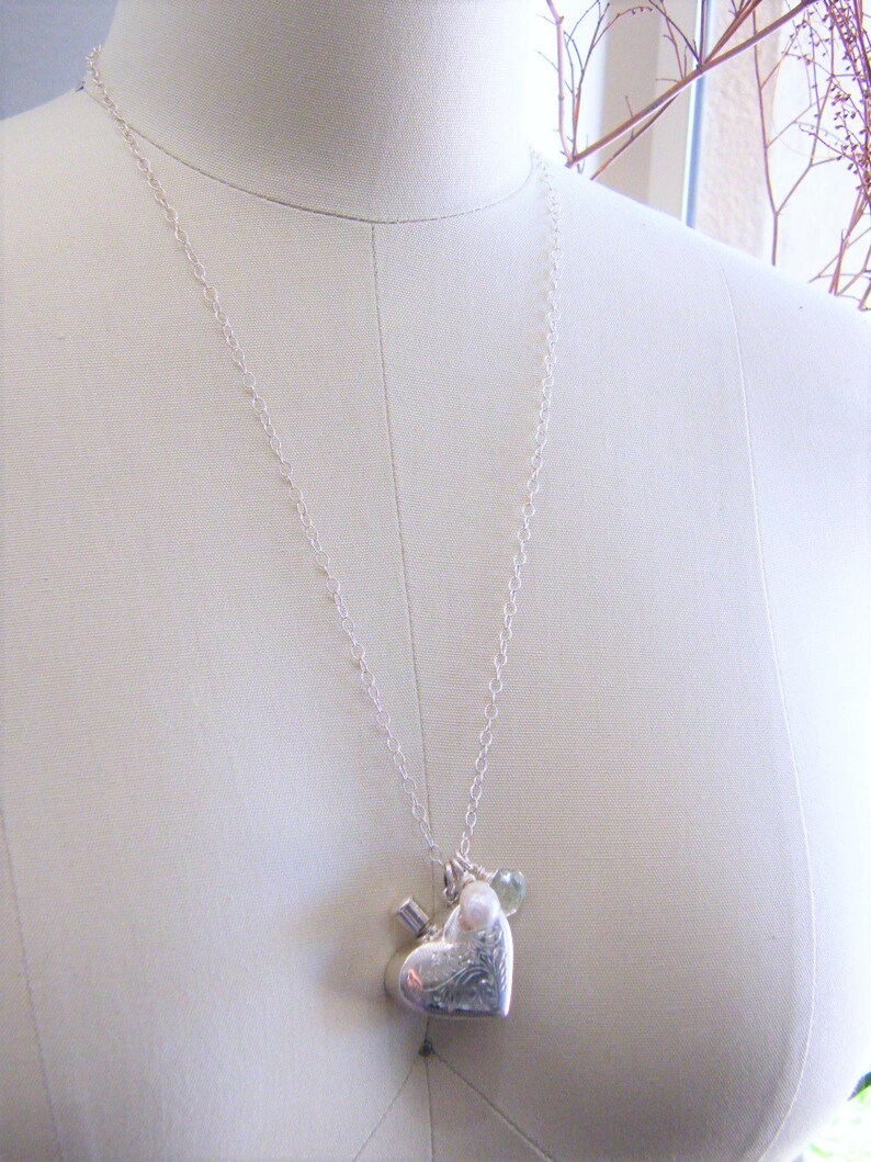 Sterling heart vial necklace perfume vial ash urn ornate Etsy