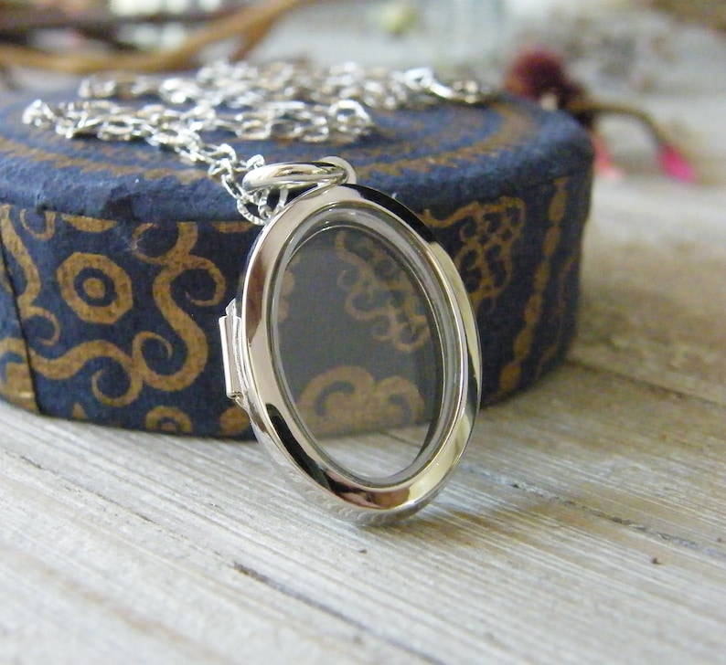 Locket for Lock of Hair Silver Floating Glass Oval Locket Etsy