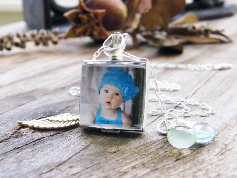 angelversary glass photo locket sterling silver heirloom keepsake remembrance necklace blackened or shiny finish