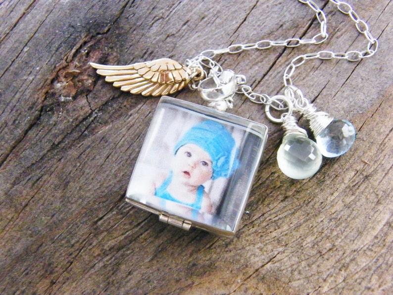 angelversary glass photo locket sterling silver heirloom keepsake remembrance necklace blackened or shiny finish