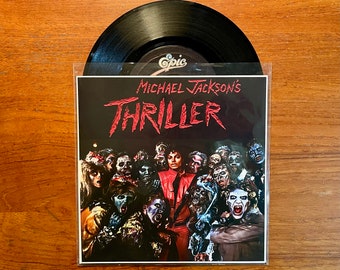 Michael Jackson - Thriller / Can't Get Outta The Rain 7 Inch 45 Single 1982 Vinyl Record w/Custom Sleeve