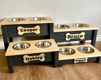 Station d'alimentation surélevée personnalisée grise pour chien, gamelle surélevée pour chien, gamelle personnalisée pour chien, mangeoire pour chien de ferme, gamelles pour chien, support pour gamelle pour chien