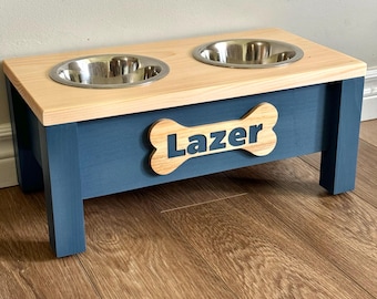 Station d'alimentation surélevée bleue personnalisée pour chien, gamelle surélevée pour chien, gamelle personnalisée pour chien, mangeoire pour chien de ferme, gamelles pour chien, support pour gamelle pour chien
