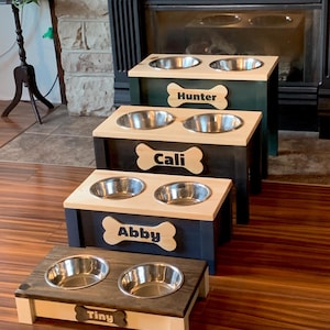 Personalized Elevated Dog Feeding Station, Raised dog bowl, Personalized dog bowl, Farmhouse dog feeder, Dog bowls, Perfect gift for anyone.