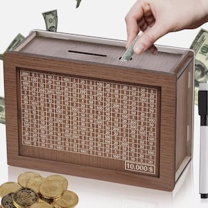 Tirelire en bois Coffre-fort de 10 000 espèces - Tirelire premium pour économiser, apprenez aux enfants à épargner avec une tirelire durable pour atteindre leurs objectifs budgétaires