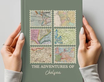 Personalized Travel Journal Gift, Custom Map Postage Stamp Travel Diary, Adventure Travel Notebook, Travel Memory Book, World Travel Journal
