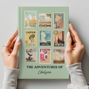 Personalized Travel Journal Gift, Vintage Stamp Custom Travel Diary, Adventure Notebook for Women, Travel Memory Book, World Travel Journal