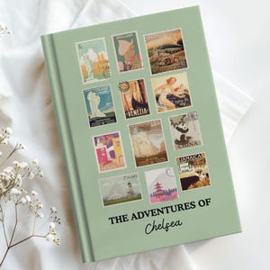 Travel Journal Gift Personalized, Vintage Stamp Custom Travel Diary, Adventure Notebook for Women, Travel Memory Book, World Travel Journal
