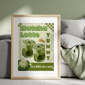 Matcha Digital Print, Minimal Kitchen Wall Art, Pastel Green Kitchen Wall Art, Food Illustration Print, Matcha Lover Gift, Instant Download