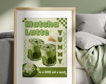 Matcha Latte Art Print, Minimalist Kitchen Decor (Digital Download)