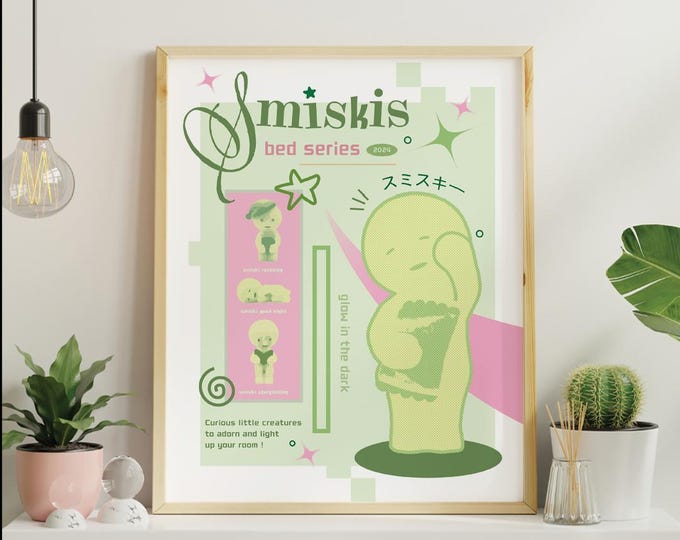 Smiski Glow-in-Dark Poster, Retro Y2K Aesthetic, Collectible Art