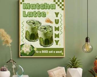 Lámina de arte de matcha latte, decoración de cafetería japonesa, regalo para amantes del matcha