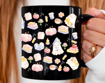 Cute Halloween Teacher Ceramic Mug Festive Halloween Coffee Cup Spooky Fall Aesthetic Halloween Gift for Teacher Fall Decor Ghosts Books Mug