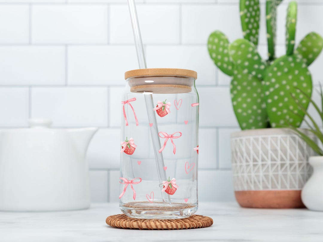 Pink Bows Iced Coffee Cup With Strawberries, Soft Girl Era Coquette ...