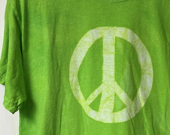 Peace Sign Shirt, Peace Shirt, Batik Peace Sign Shirt, Mens Peace Sign Shirt, Womens Peace Sign Shirt, Lime Green Peace T-Shirt (L)