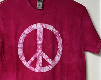 Peace Sign Shirt, Peace Shirt, Batik Peace Sign Shirt, Mens Peace Sign Shirt, Womens Peace Sign Shirt, Fuchsia Pink Peace T-Shirt (S)