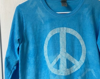 Peace Sign Shirt, Womens Peace Sign Shirt, Ladies Peace Sign Shirt, Long Sleeve Peace Shirt, Long Sleeve Womens Shirt, Blue Peace Shirt (L)