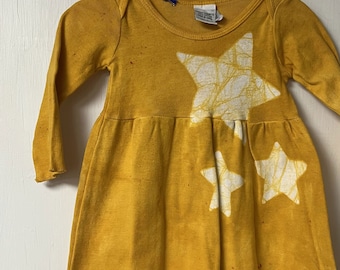 Baby Shower Gift, Yellow Baby Gift, Star Dress, Star Baby Gift, Long Sleeve Dress, Celestial Baby Gift, Yellow Baby Dress (6 months) SALE