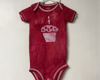 First Birthday Baby Bodysuit, Girl First Birthday, Boy First Birthday, Cupcake Baby Bodysuit, Red First Birthday Shirt (12 months)