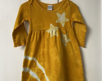 Baby Shower Gift, Yellow Baby Gift, Star Baby Gift, Long Sleeve Baby Dress, Celestial Baby Dress, Yellow Baby Dress (12 months) SALE