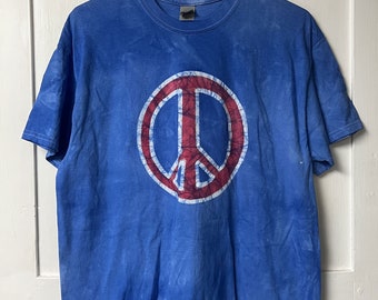 Patriotic Peace Sign Shirt, Peace Shirt, Batik Peace Sign Shirt, Mens Peace Sign Shirt, Womens Peace Sign Shirt, Blue Peace T-Shirt (L)