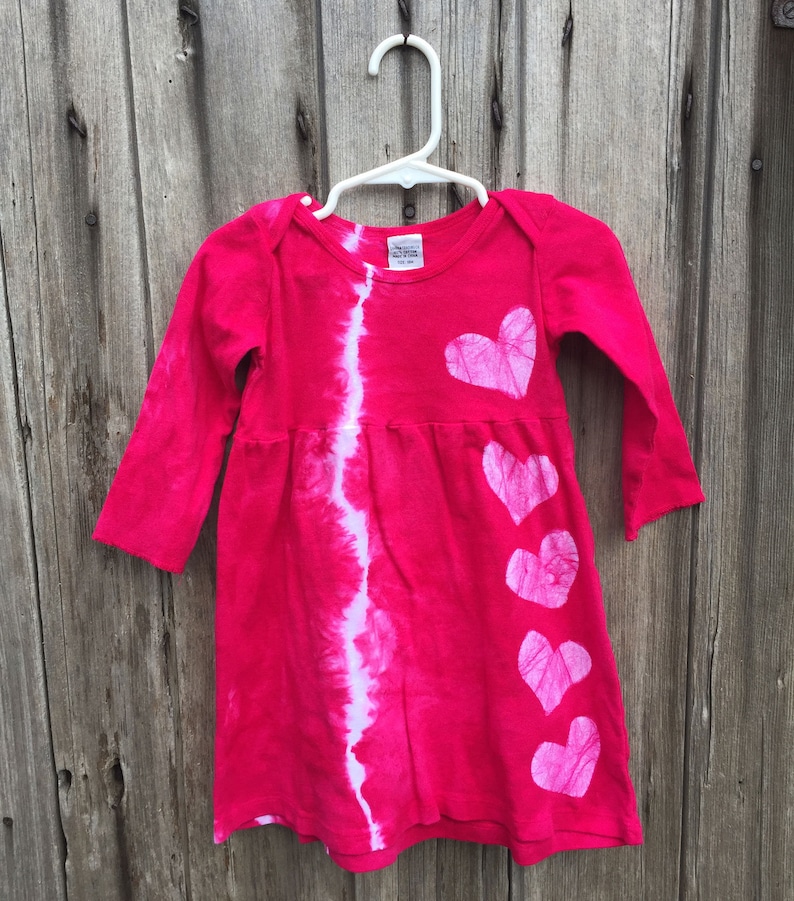 Baby Girls Dress, Pink Baby Dress, Toddler Girls Dress, Pink Heart Dress, Tie Dye Baby Dress, Baby Valentine's Day Dress 18 months SALE image 1