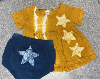 Star Baby Dress, Star Baby Outfit, Baby Girl Outfit, Yellow Baby Outfit, Yellow Star Baby Dress, First Birthday Gift (12 months)