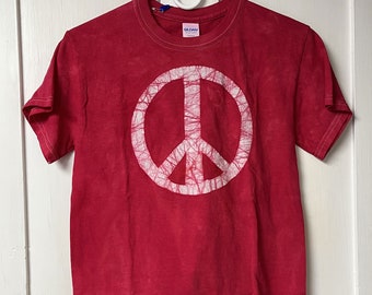 Peace Sign Shirt, Peace Shirt, Batik Peace Sign Shirt, Mens Peace Sign Shirt, Womens Peace Sign Shirt, Red Peace Sign T-Shirt (S)