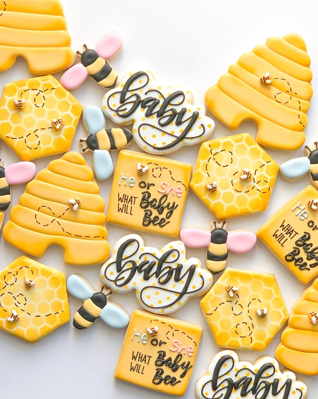 What Will Baby Bee Decorated Sugar Cookie Set - Baby Shower Gender ...