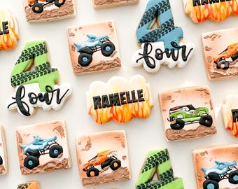 Monster Truck Decorated Sugar Cookie Set - Monster Jam Grave Digger El Torro Loco, Megladon Boy Birthday Party Favor