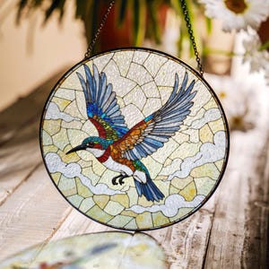 Vibrant hummingbird stained glass window hanging colorful suncatcher gift for bird lovers