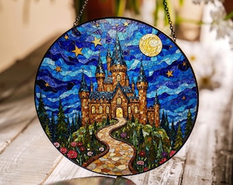 ステンドグラスの魔法の城 - おとぎ話の窓飾り - Etsy 日本