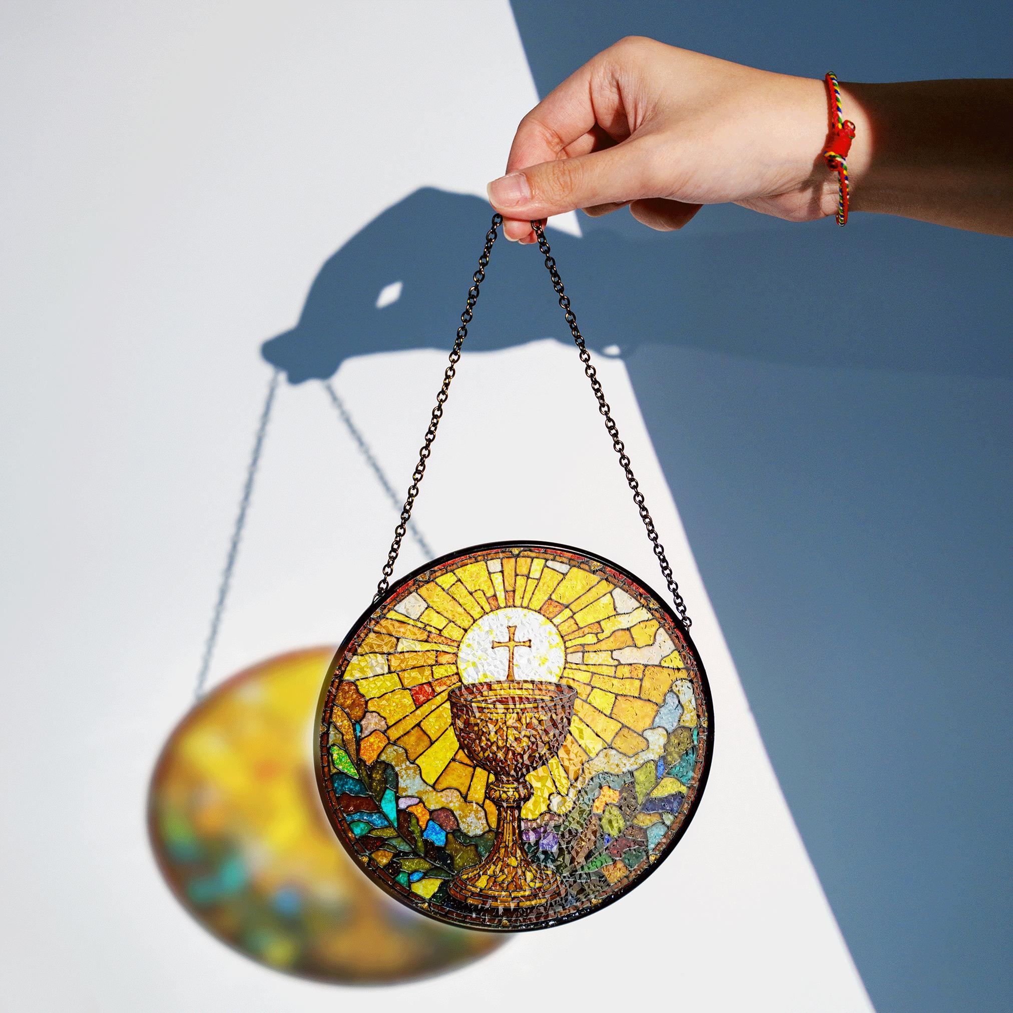 Holy Eucharist Chalice Sun Rays Suncatcher Stained Glass Window Decor ...