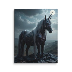 Mystical Galaxy Unicorn Wall Art - Fantasy Horse Under Full Moon - Celestial Canvas Print