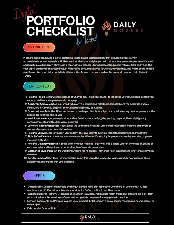 Daily Dosers Digital Portfolio Checklist - For Teens