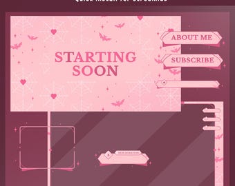Charmed Bats Animated Stream Overlay Bundle, Halloween Pink Spider Web Overlay, Bat And Heart Theme Stream Overlay,Spooky Cute Stream Design