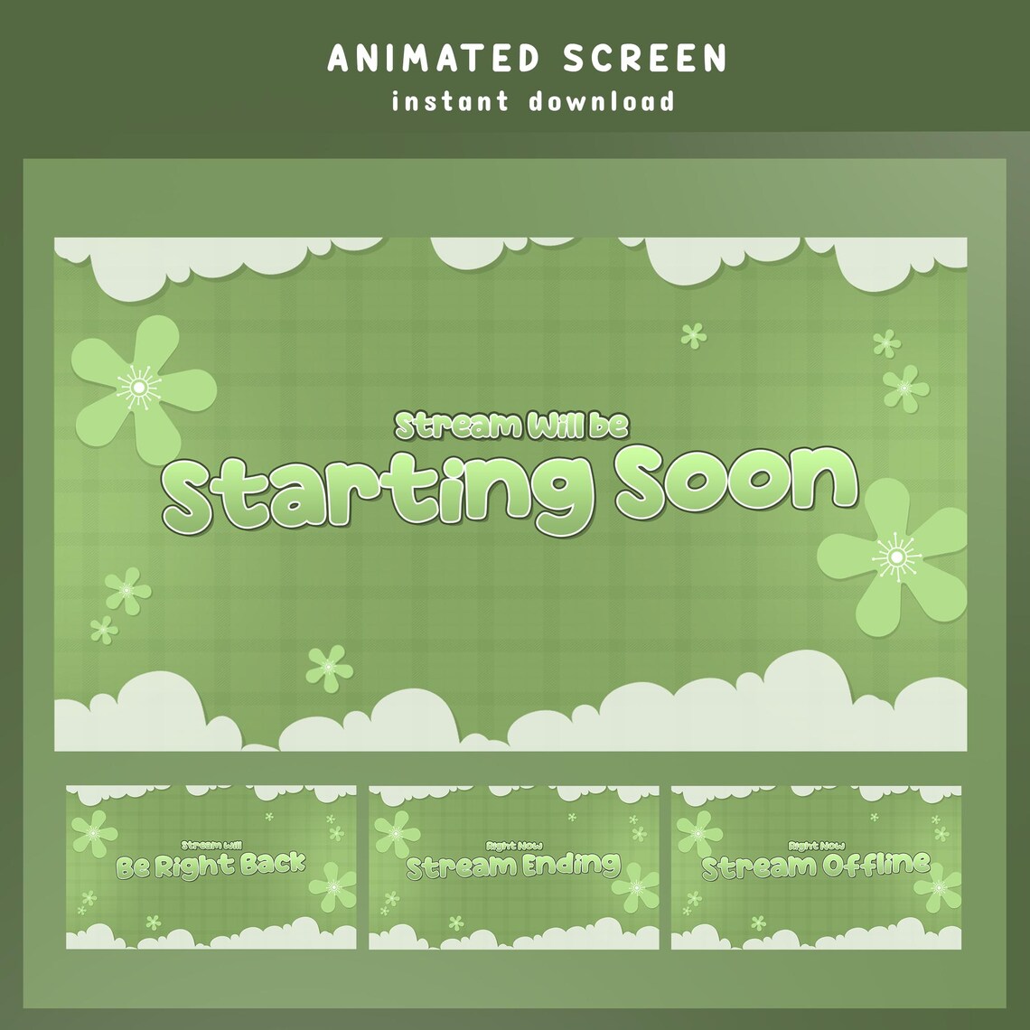 Cheerful Garden Animated Stream Overlay Bundle, Pastel Green Twitch ...