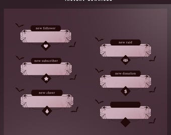 Cobweb Charm Animated Stream Alert Overlay, Halloween Twitch Alerts, Purple Pink Overlay, Bat And Spider Design, Dark Theme Vtuber Alerts